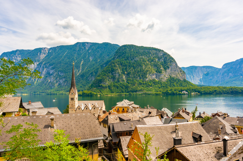 high angle view of the hallstatt town in austria